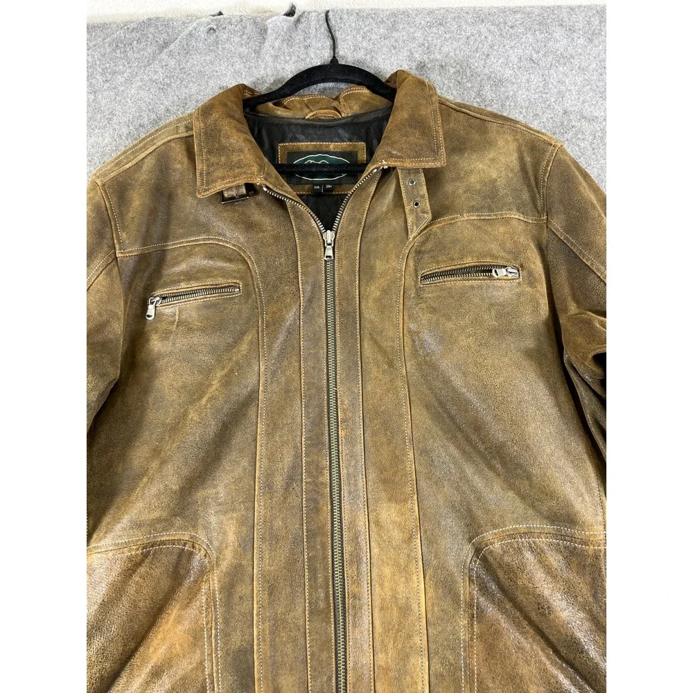 Overland Memphis Moto Leather Jacket Mens 2XL Brown La Marque Quilted Full Zip